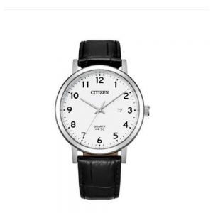 RELOJ MARCA CITIZEN   CON  CORREA PIEL NEGRA ACERO INOXIDABLE CON CRISTAL MINERAL